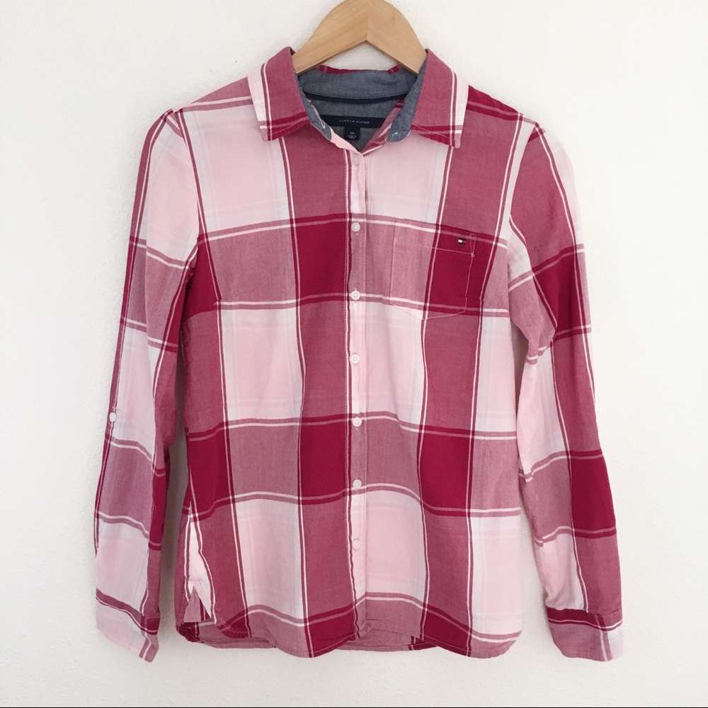 2 for $10 Tommy Hilfiger pink red button down shirt S